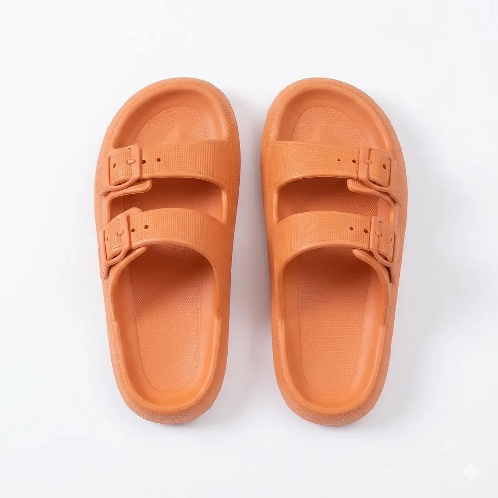 Orange Bloom sandals on white background