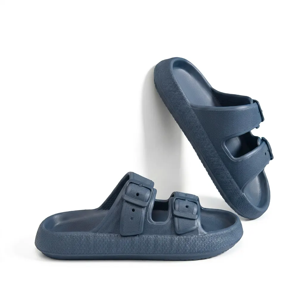 Deep blue Bloom sandals on white background