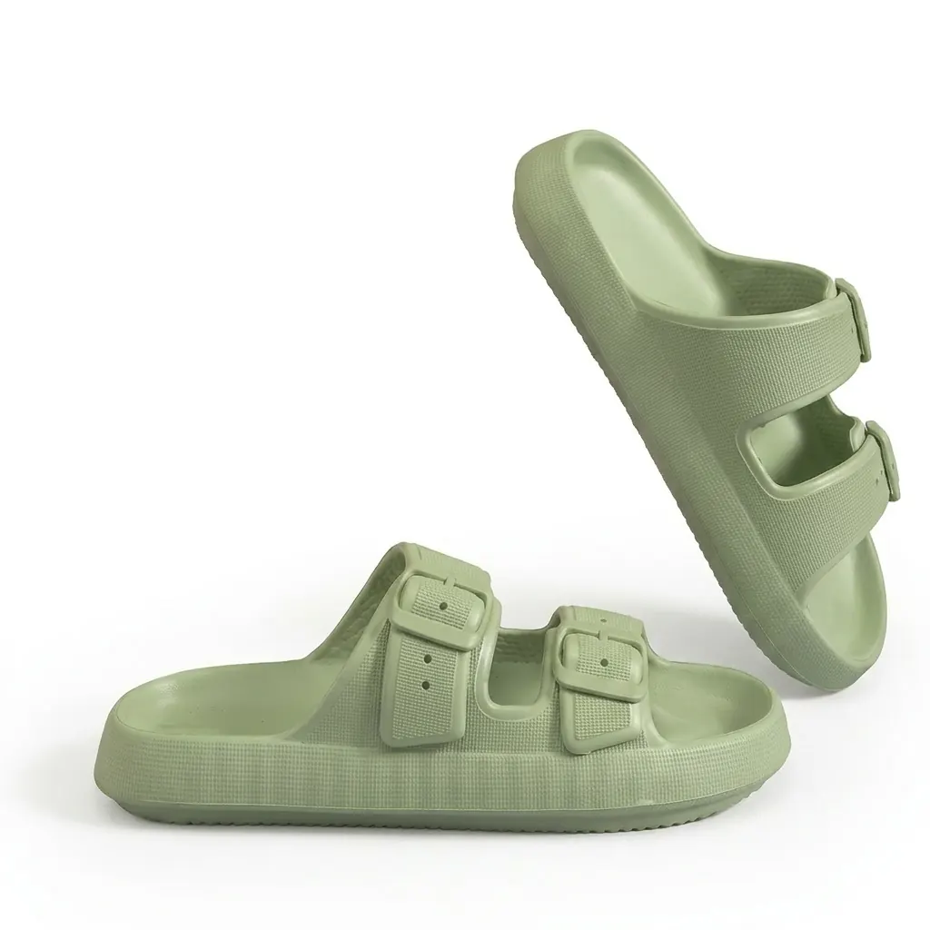 Sage green Bloom sandals on white background