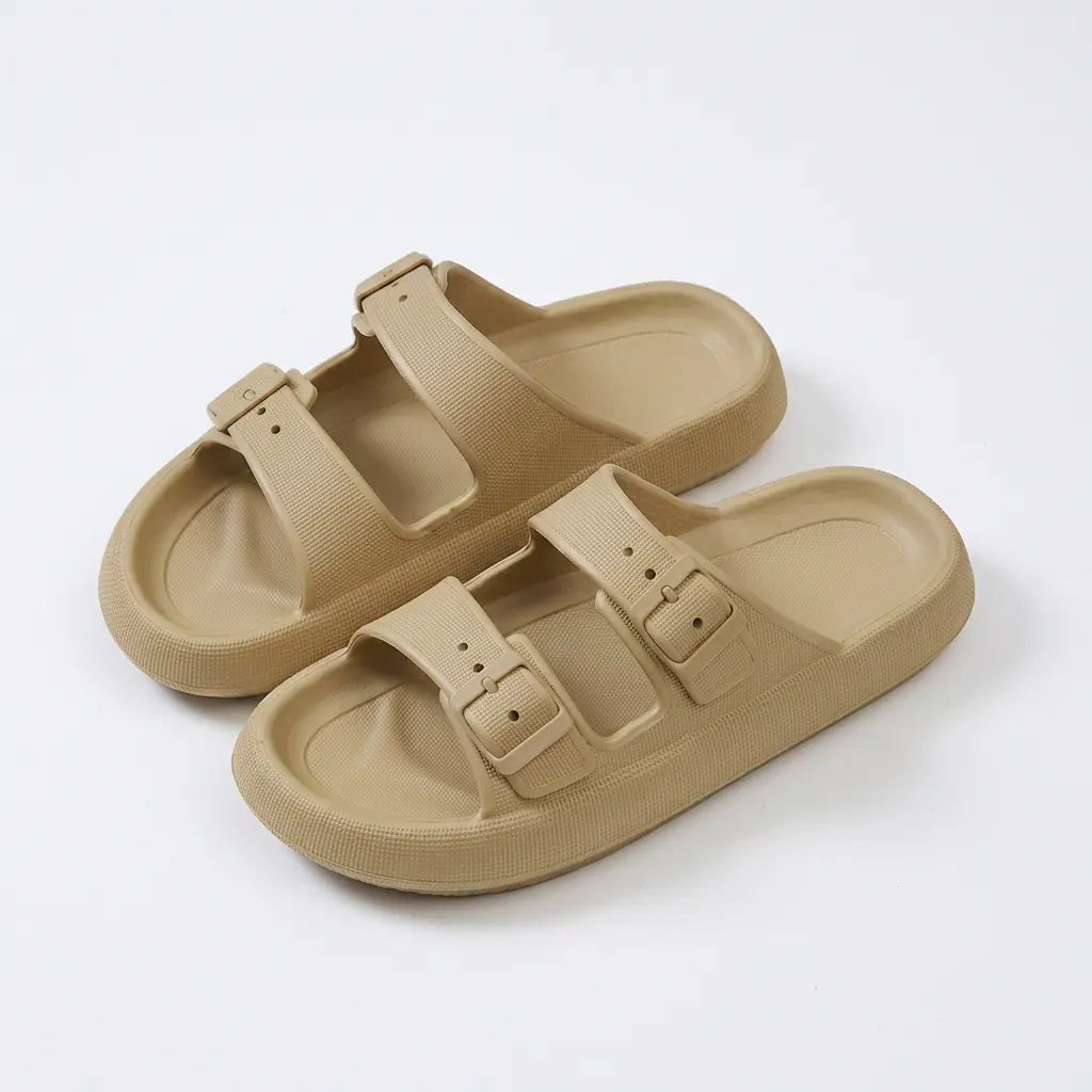 Khaki Bloom sandals on white background